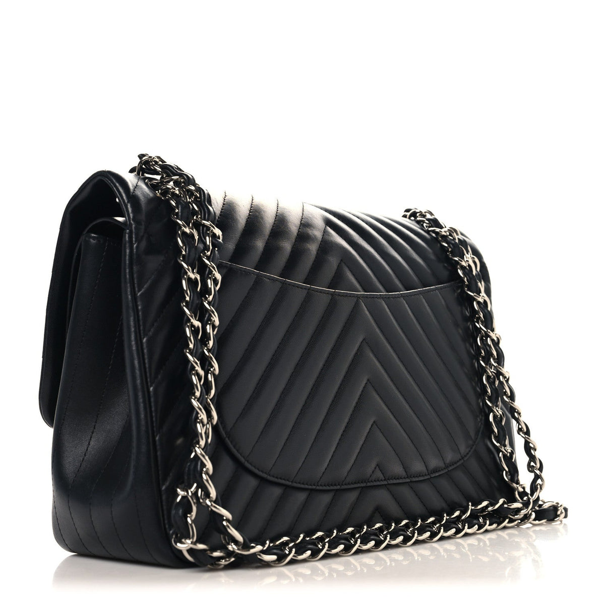 Lambskin Chevron Quilted Jumbo Double Flap Black wholesalehk.shop
