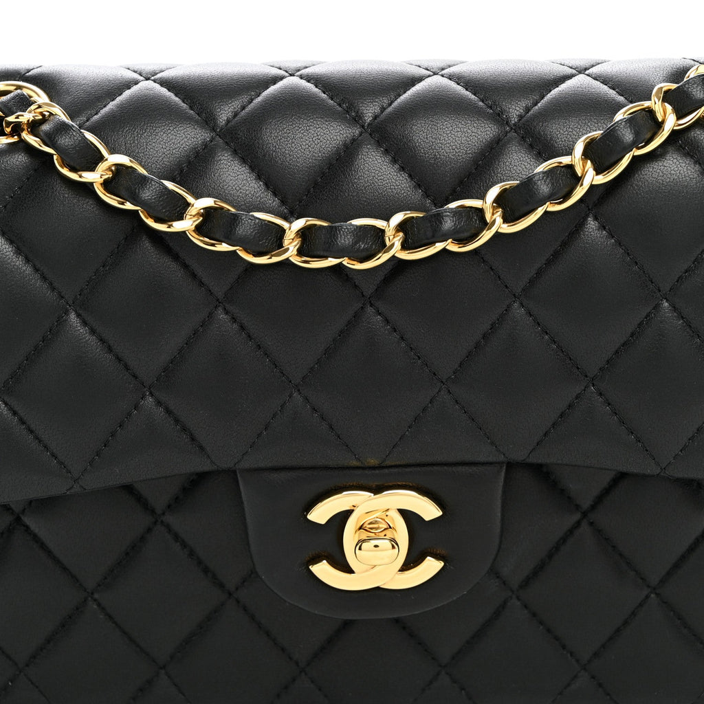 Lambskin Quilted Small Double Flap Black wholesalehk.shop