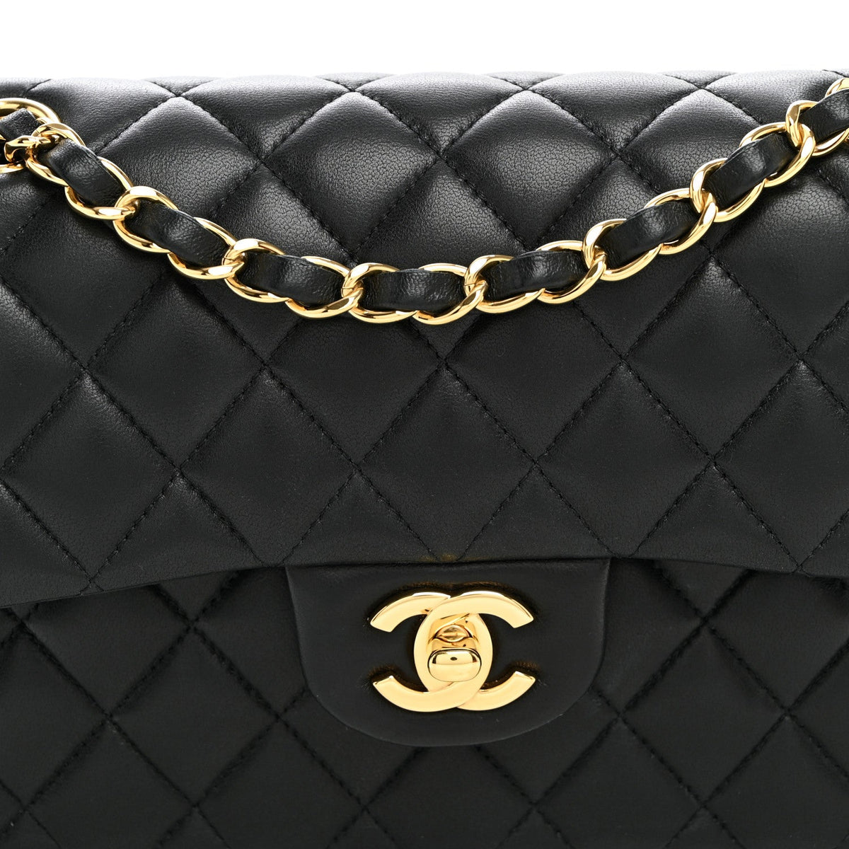 Lambskin Quilted Small Double Flap Black wholesalehk.shop