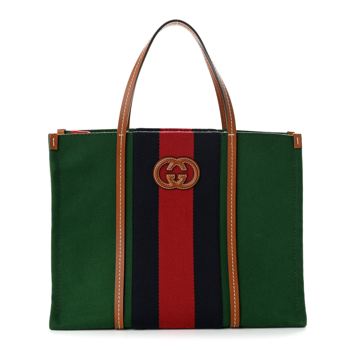 Canvas Calfskin Web Small Interlocking G Tote Bag Green Red wholesalehk.shop