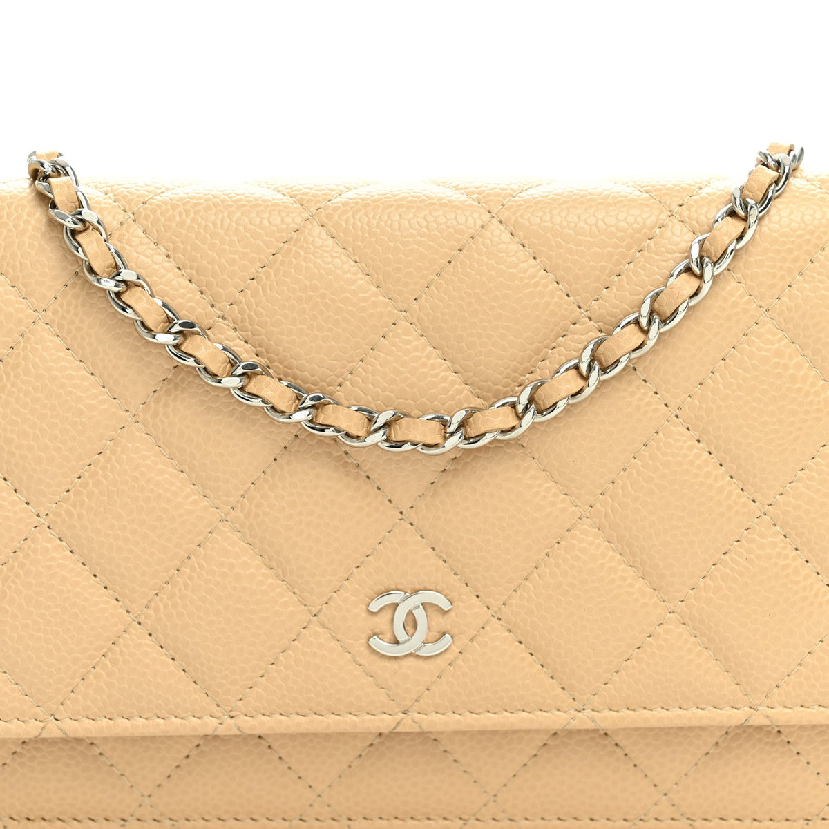 Caviar Quilted Wallet on Chain WOC Beige wholesalehk.shop