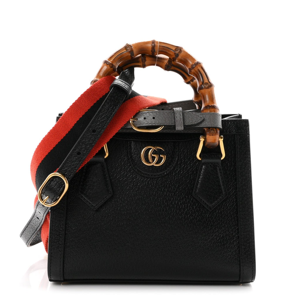 Textured Dollar Calfskin Web Mini Diana Tote Bag Black Dusty Grey wholesalehk.shop