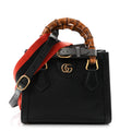 Textured Dollar Calfskin Web Mini Diana Tote Bag Black Dusty Grey wholesalehk.shop