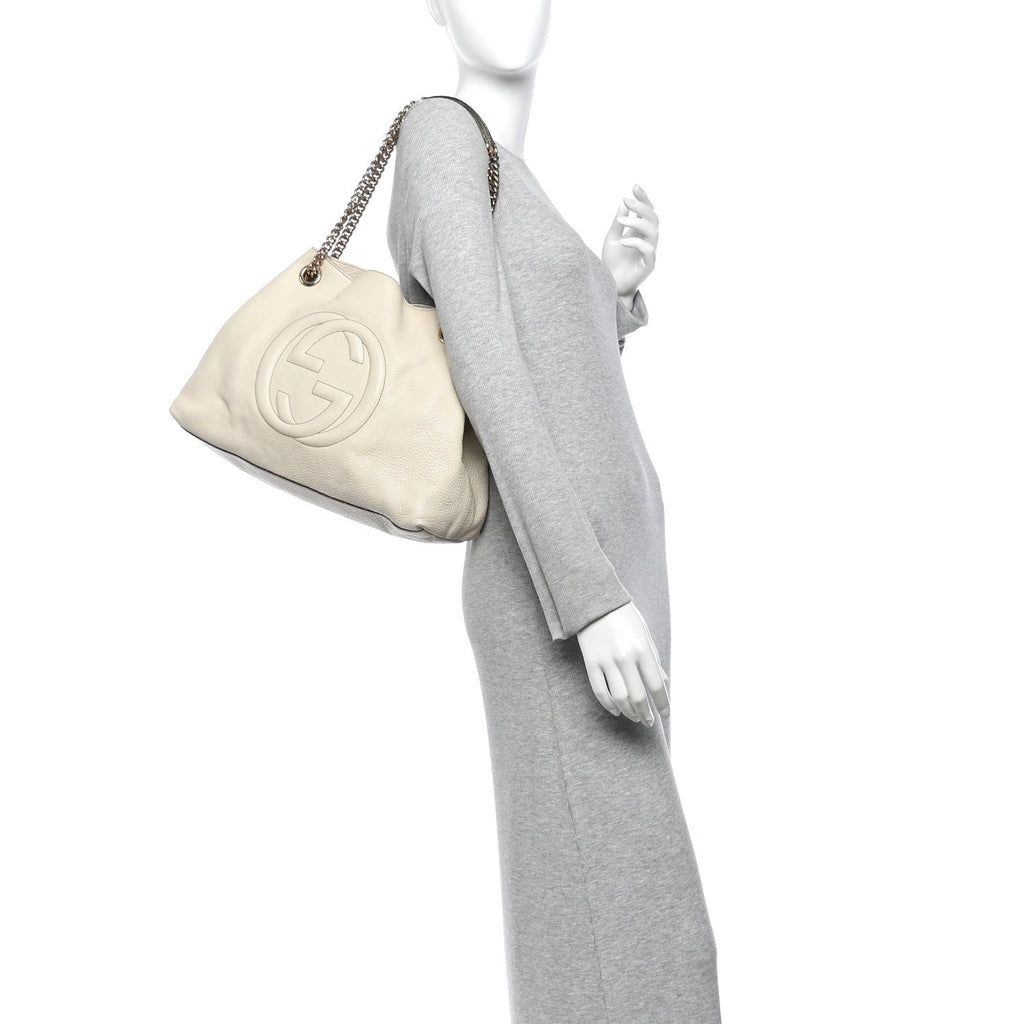 Pebbled Calfskin Medium Soho Chain Shoulder Bag Off White wholesalehk.shop