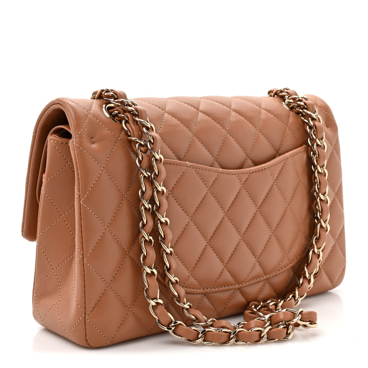 Lambskin Quilted Medium Double Flap Brown wholesalehk.shop