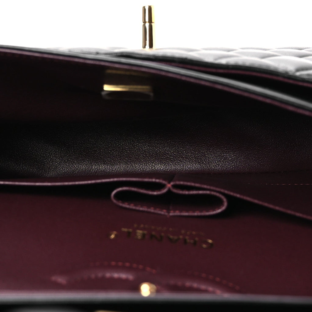 Lambskin Quilted Medium Double Flap Black wholesalehk.shop
