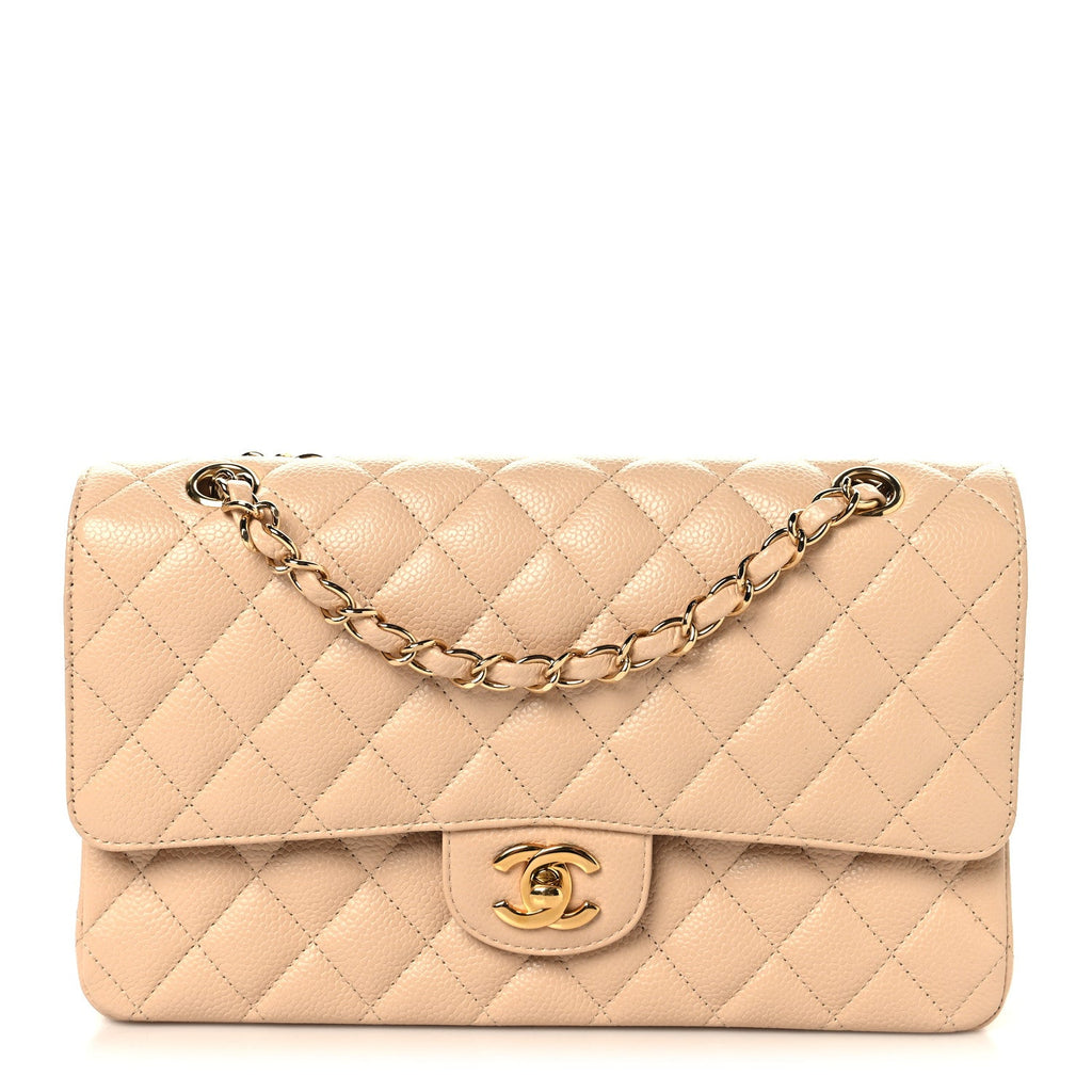 Caviar Quilted Medium Double Flap Beige wholesalehk.shop