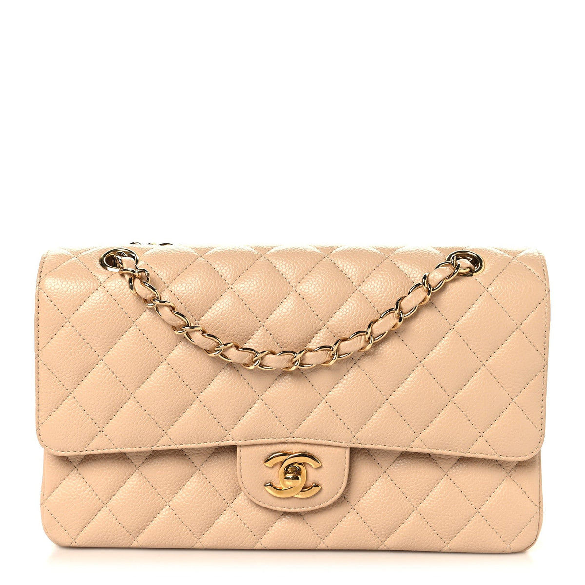 Caviar Quilted Medium Double Flap Beige wholesalehk.shop