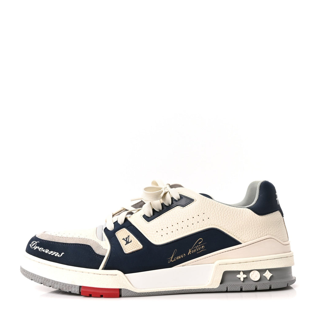 Calfskin Mens New York City of Dreams LV Trainer Maxi Sneakers 11 White Navy £¨ Direct shipment via from wholesalehk.shop