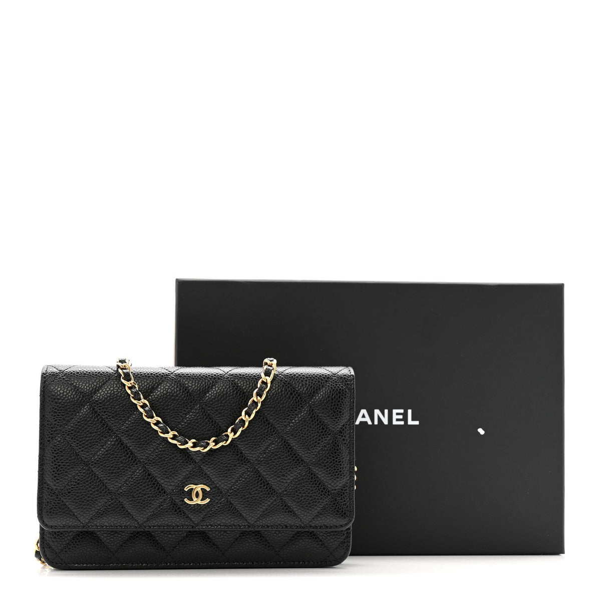Caviar Quilted Wallet on Chain WOC Black wholesalehk.shop