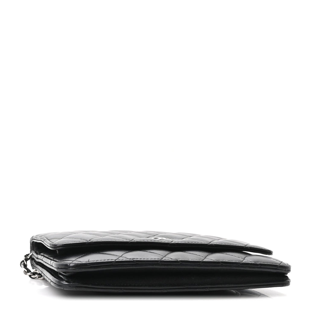 Lambskin Quilted Wallet On Chain WOC Black wholesalehk.shop