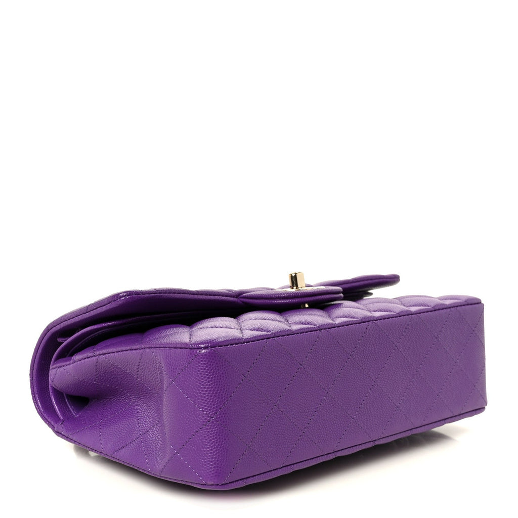 Caviar Quilted Small Double Flap Purple wholesalehk.shop