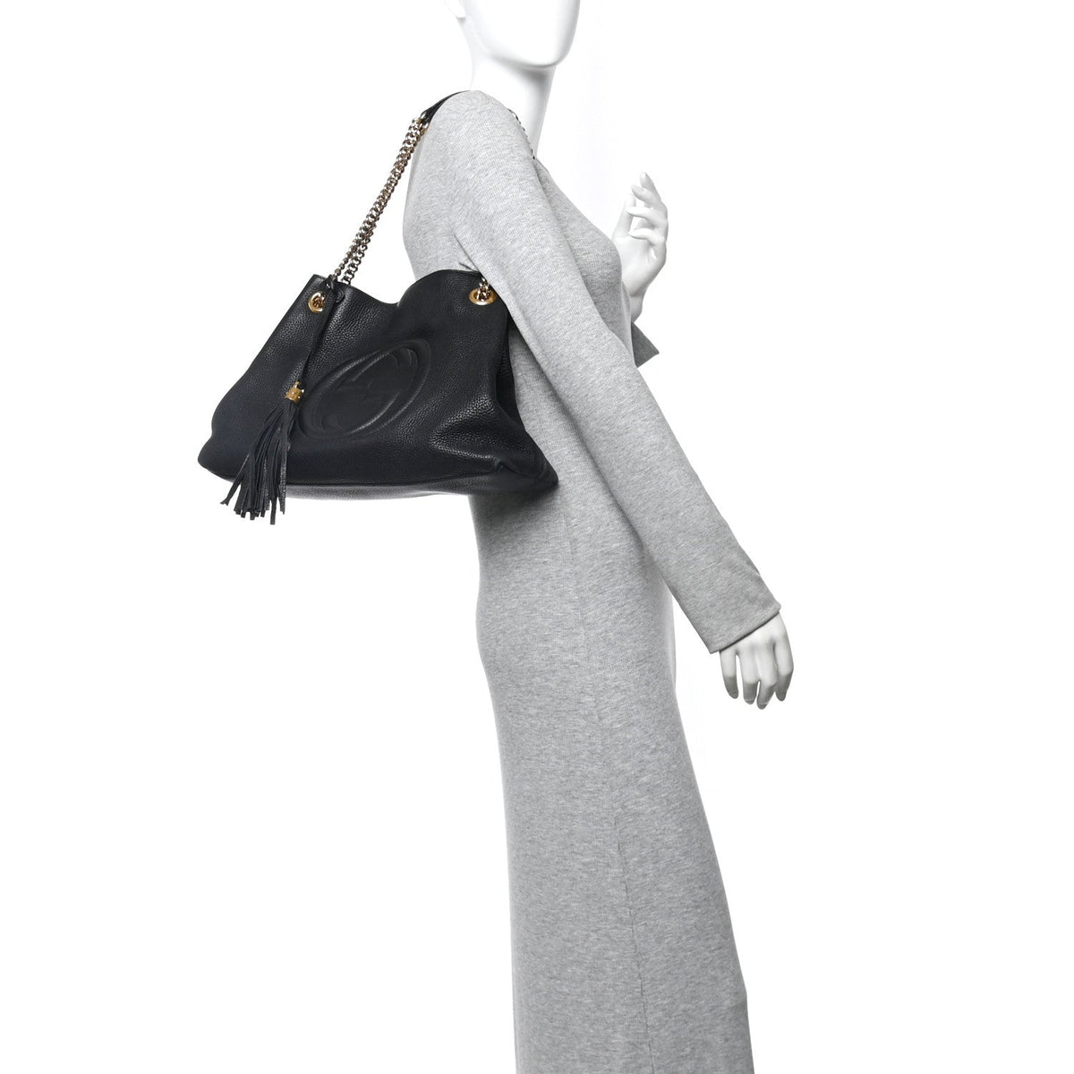 Pebbled Calfskin Medium Soho Chain Shoulder Bag Black wholesalehk.shop