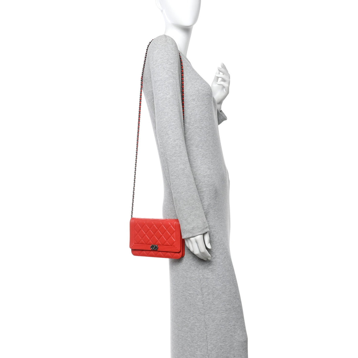 Lambskin Quilted Boy Wallet On Chain WOC Red wholesalehk.shop