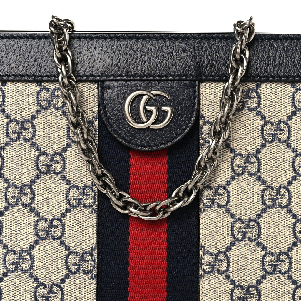 GG Supreme Monogram Textured Dollar Calfskin Web Small Ophidia Chain Shoulder Bag Beige Blue wholesalehk.shop