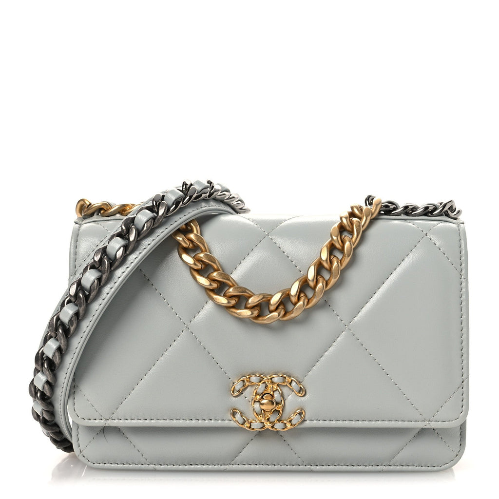 Lambskin Quilted Chanel 19 Wallet On Chain WOC Light Blue wholesalehk.shop
