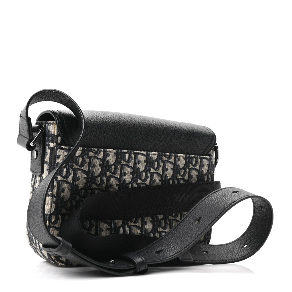 Oblique Jacquard Grained Calfskin Small Saddle Messenger Bag Beige Black wholesalehk.shop