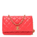 Lambskin Quilted CC Pearl Crush Wallet On Chain WOC  Red wholesalehk.shop