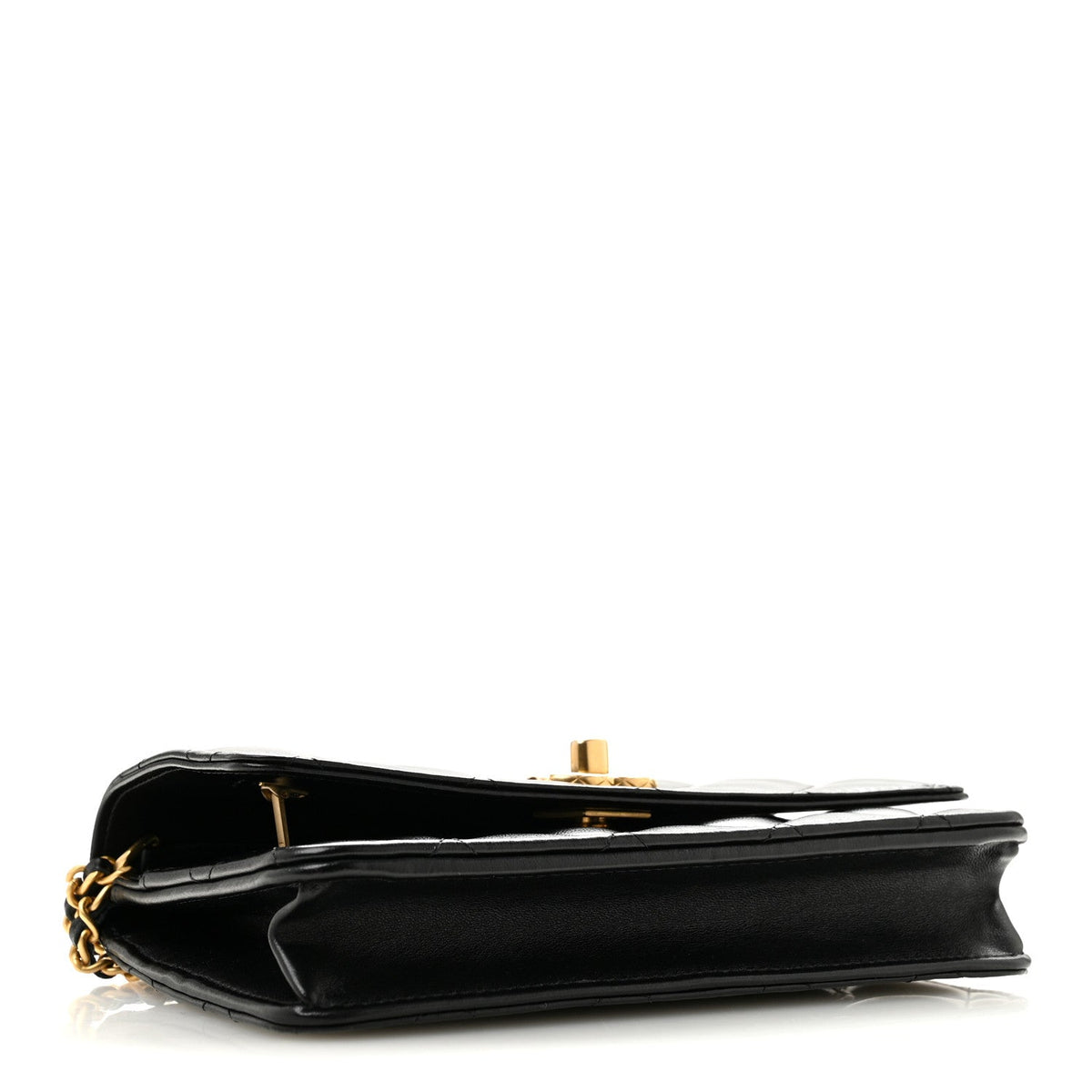 Lambskin Quilted Logo WOC Wallet On Chain Black wholesalehk.shop