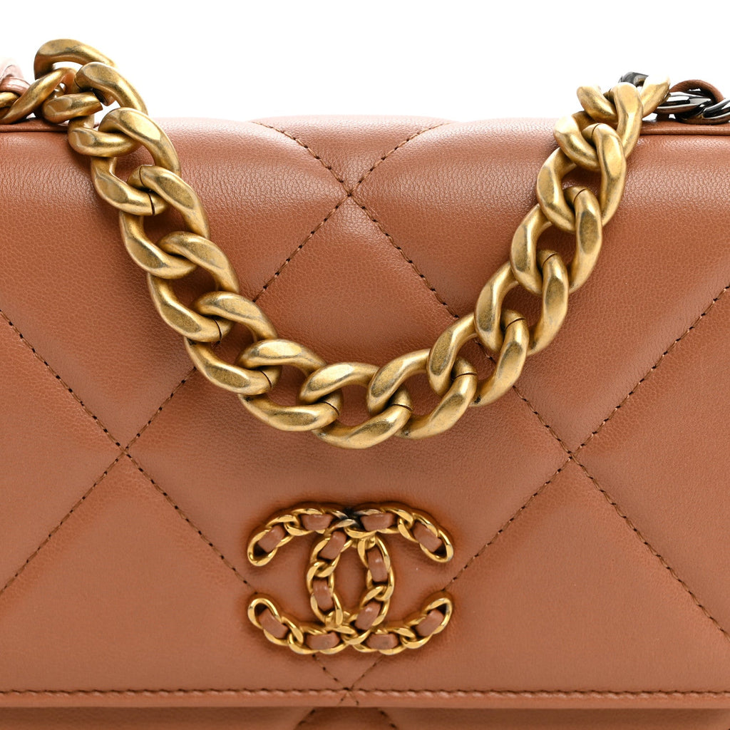 Lambskin Quilted Chanel 19 Wallet On Chain WOC Brown wholesalehk.shop