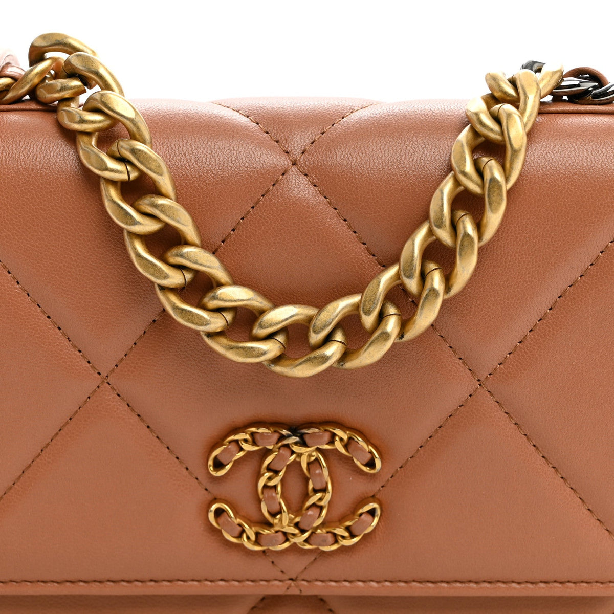 Lambskin Quilted Chanel 19 Wallet On Chain WOC Brown wholesalehk.shop