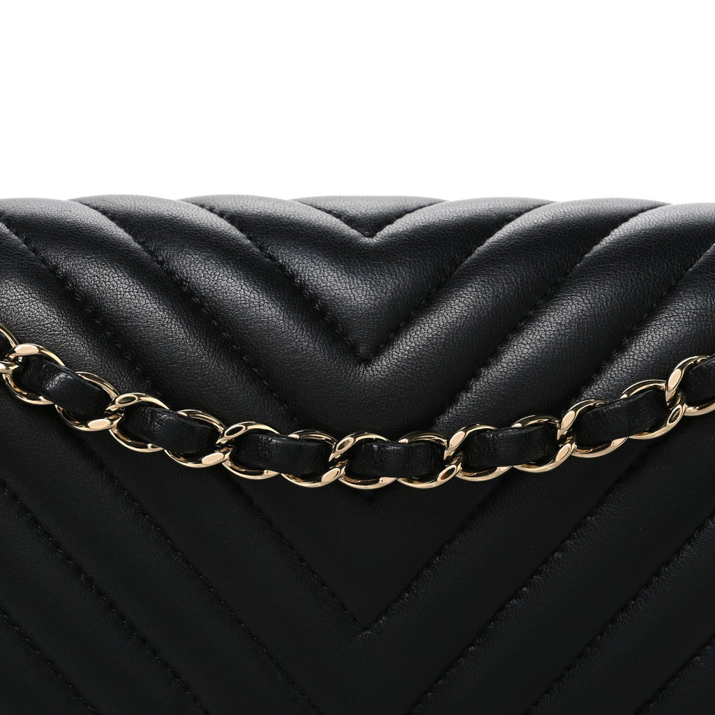 Lambskin Chevron Quilted Medium Double Flap Black wholesalehk.shop