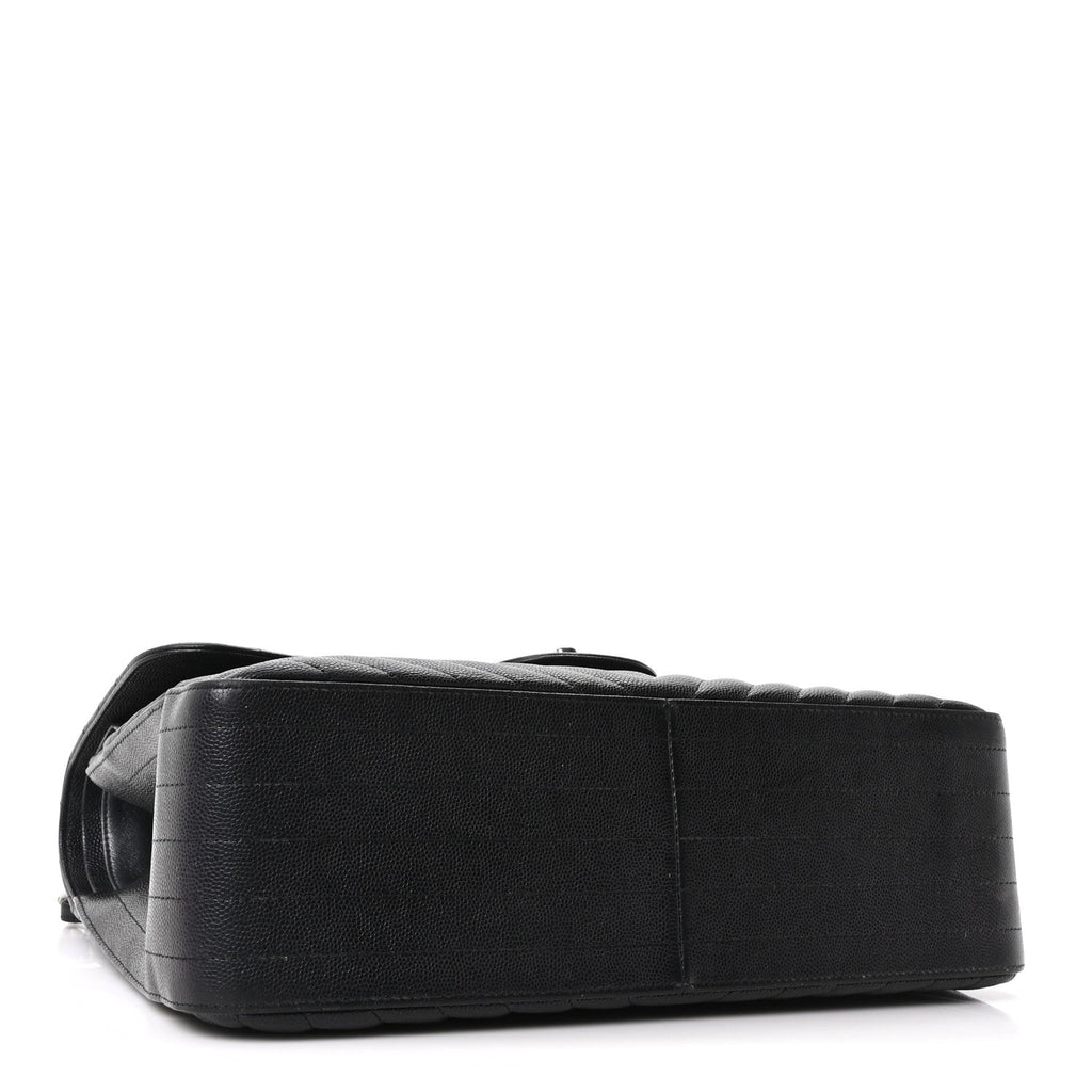 Iridescent Caviar Chevron Quilted Jumbo Double Flap Black wholesalehk.shop