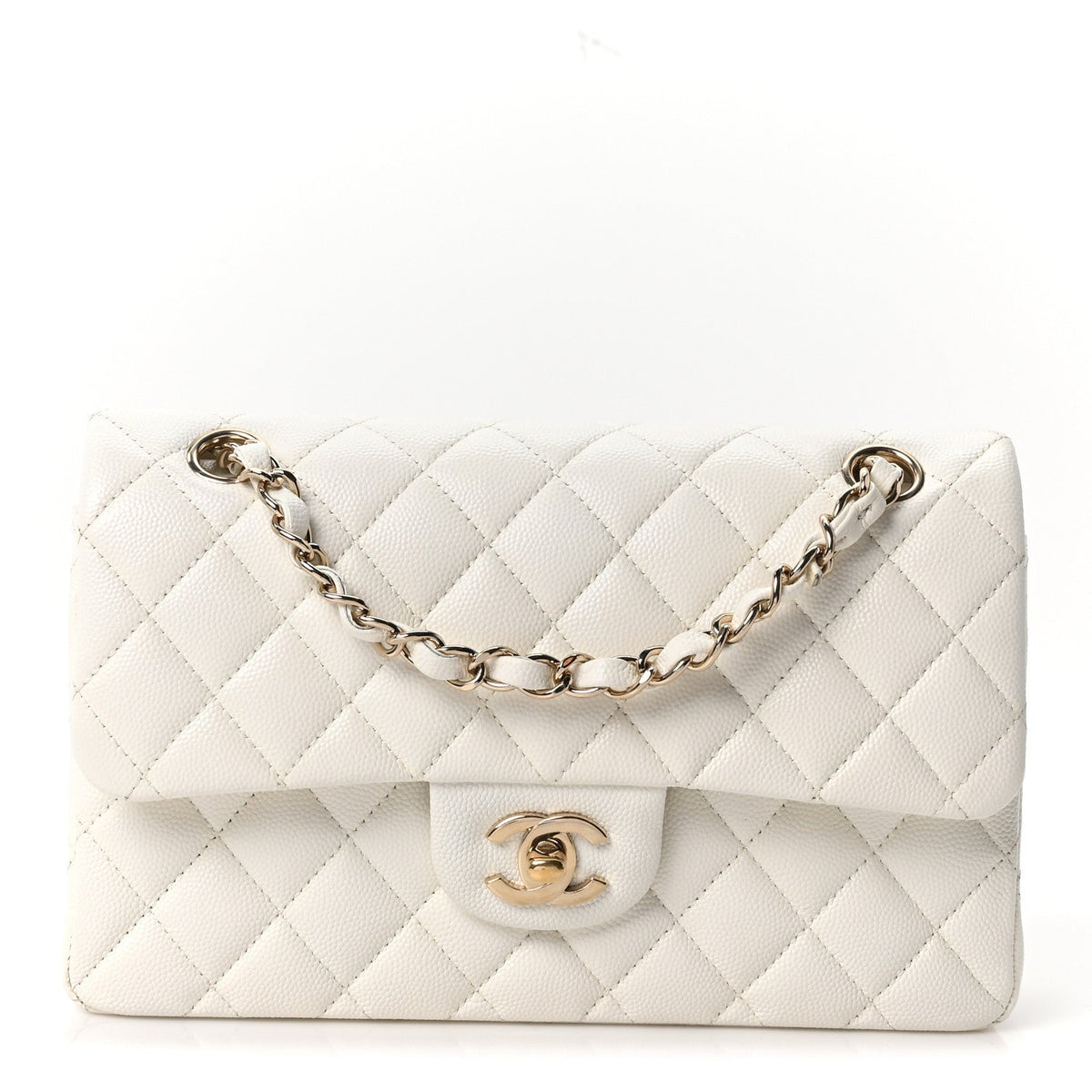 Caviar Quilted Small Double Flap White wholesalehk.shop