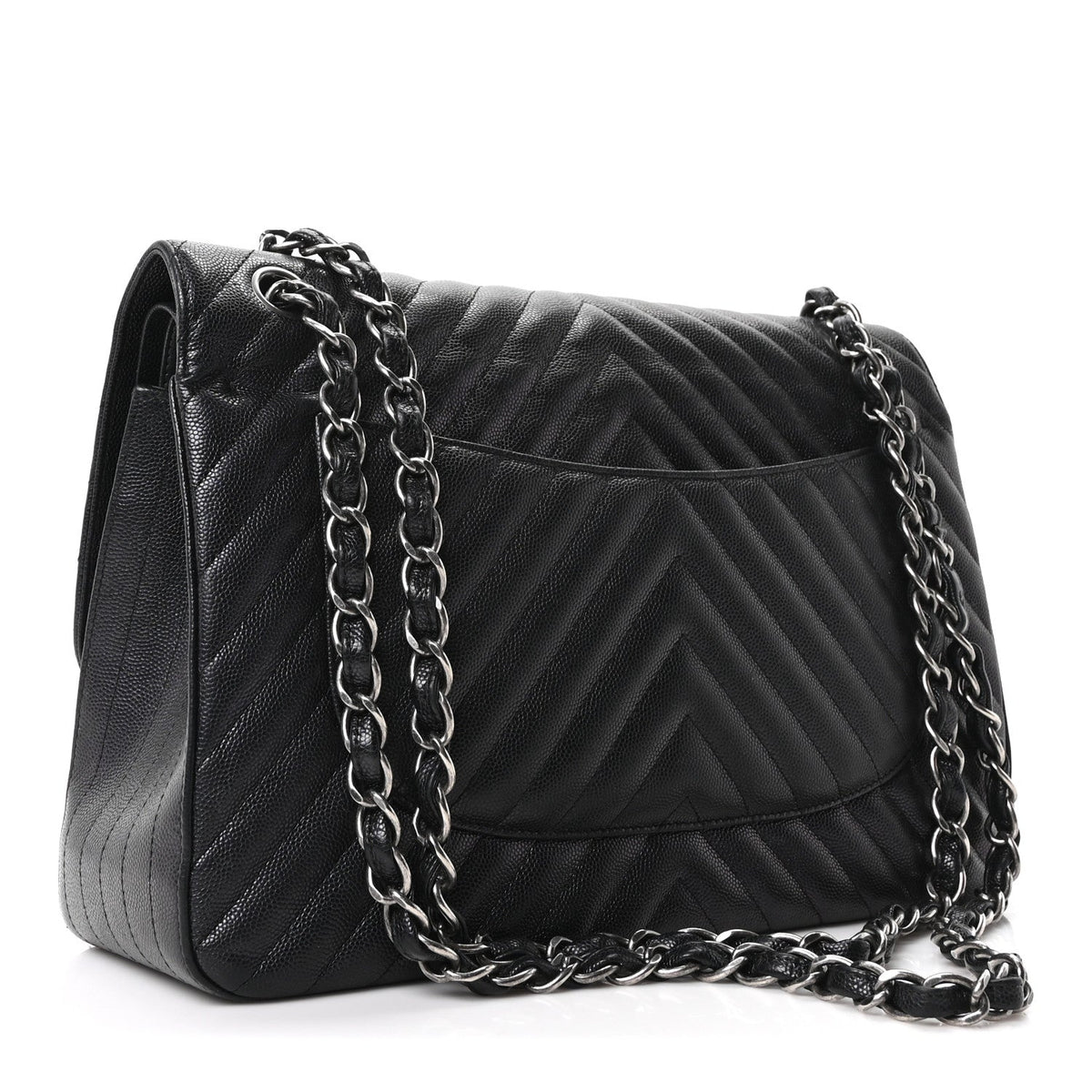 Iridescent Caviar Chevron Quilted Jumbo Double Flap Black wholesalehk.shop