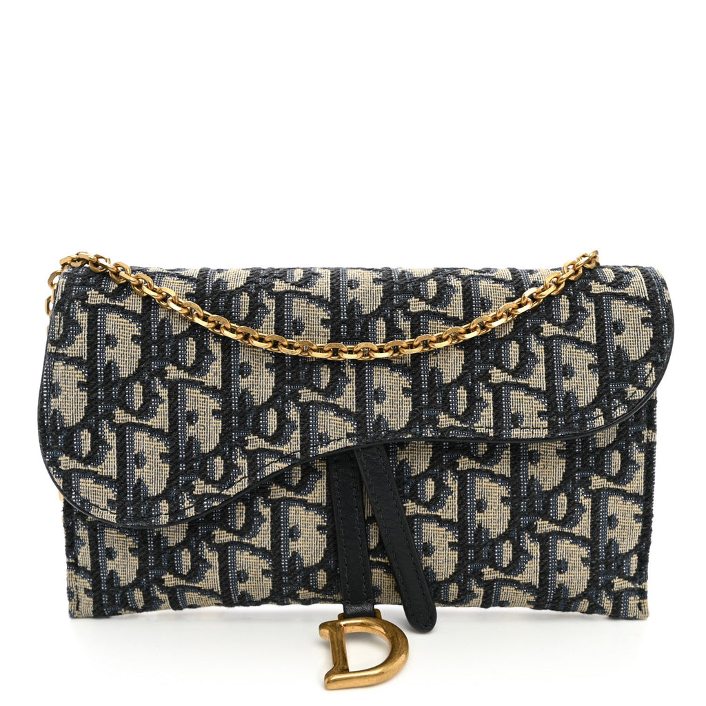 Oblique Saddle Chain Long Wallet Blue wholesalehk.shop