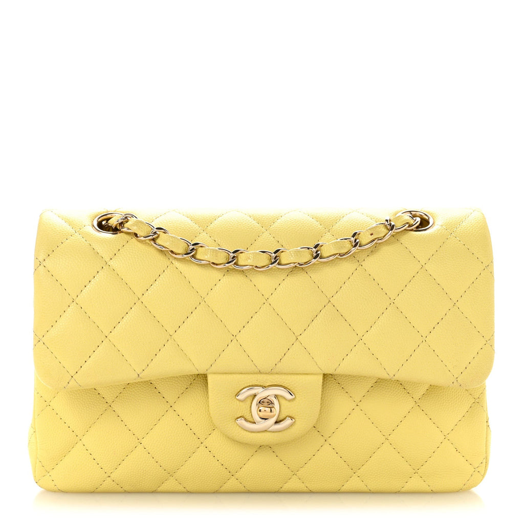 Caviar Quilted Small Double Flap Light Yellow wholesalehk.shop