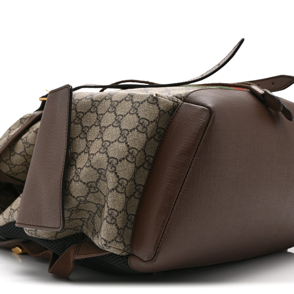 GG Supreme Monogram Medium Ophidia Double Buckle Backpack Brown wholesalehk.shop