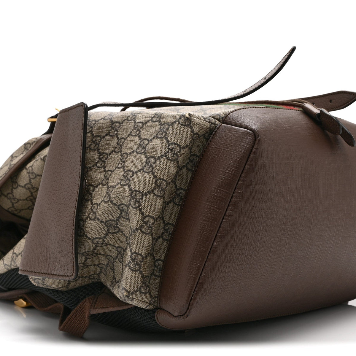 GG Supreme Monogram Medium Ophidia Double Buckle Backpack Brown wholesalehk.shop