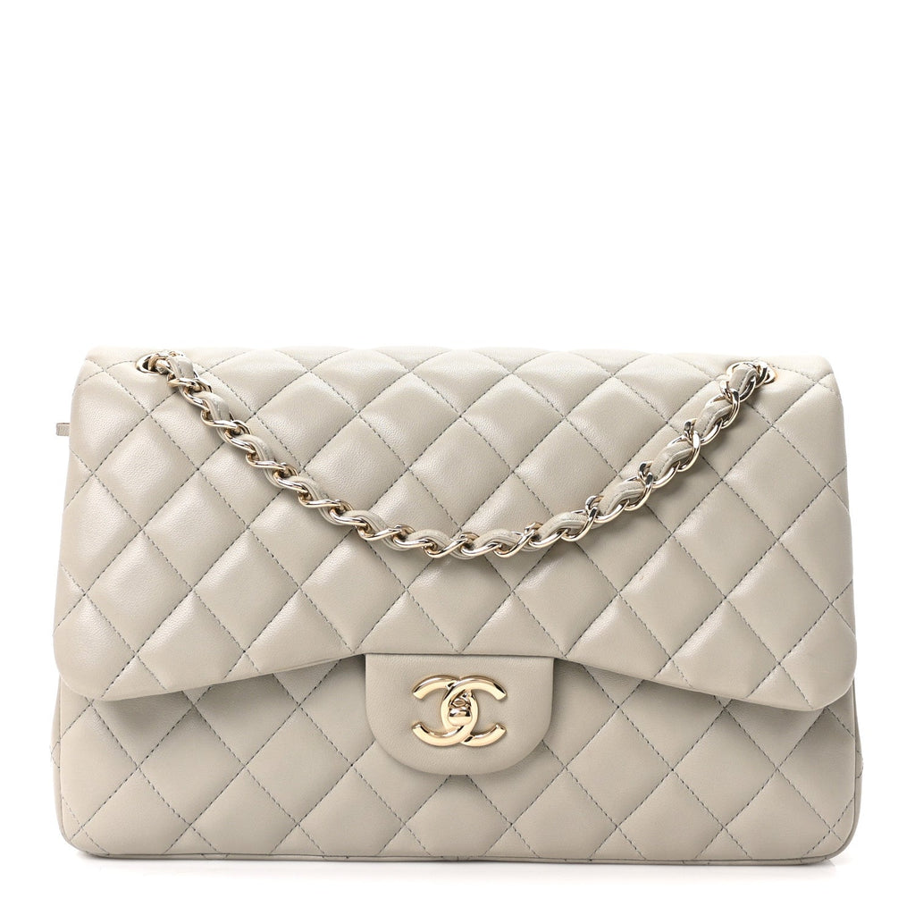 Lambskin Quilted Jumbo Double Flap Grey wholesalehk.shop