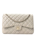 Lambskin Quilted Jumbo Double Flap Grey wholesalehk.shop