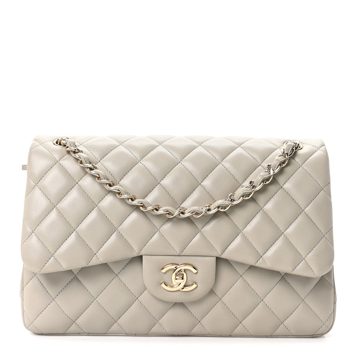 Lambskin Quilted Jumbo Double Flap Grey wholesalehk.shop