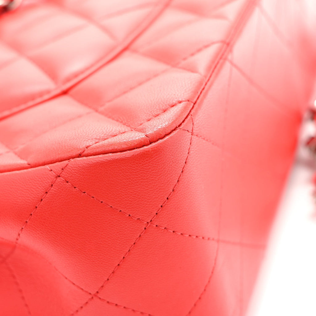 Lambskin Quilted Jumbo Double Flap Red wholesalehk.shop