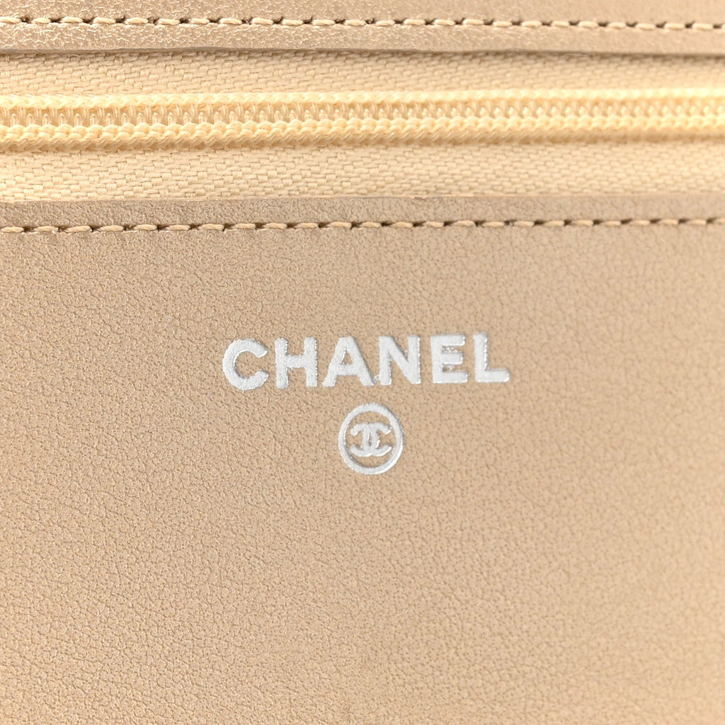 Metallic Lambskin Quilted Wallet On Chain WOC Gold Black wholesalehk.shop