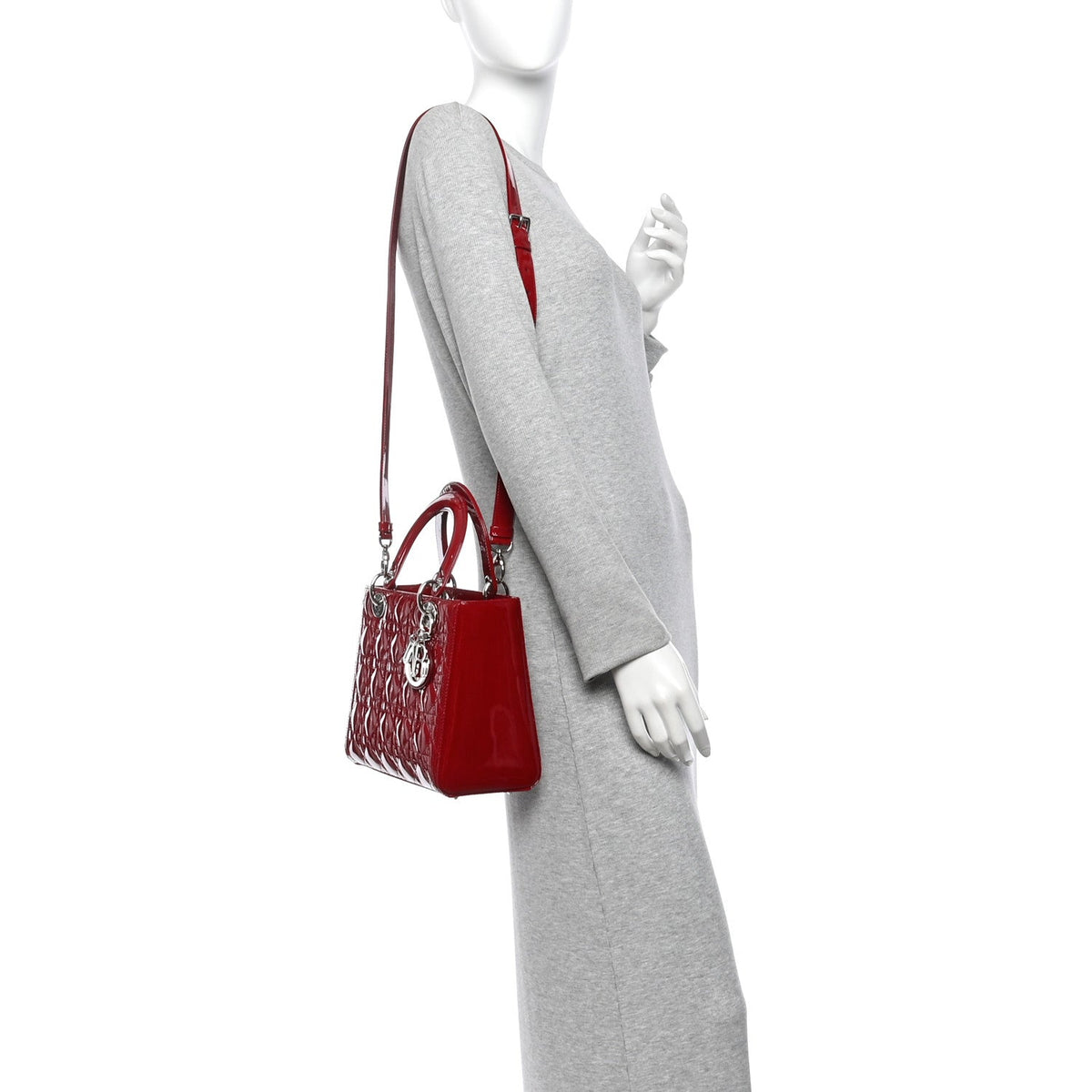 Patent Cannage Medium Lady Dior Red wholesalehk.shop