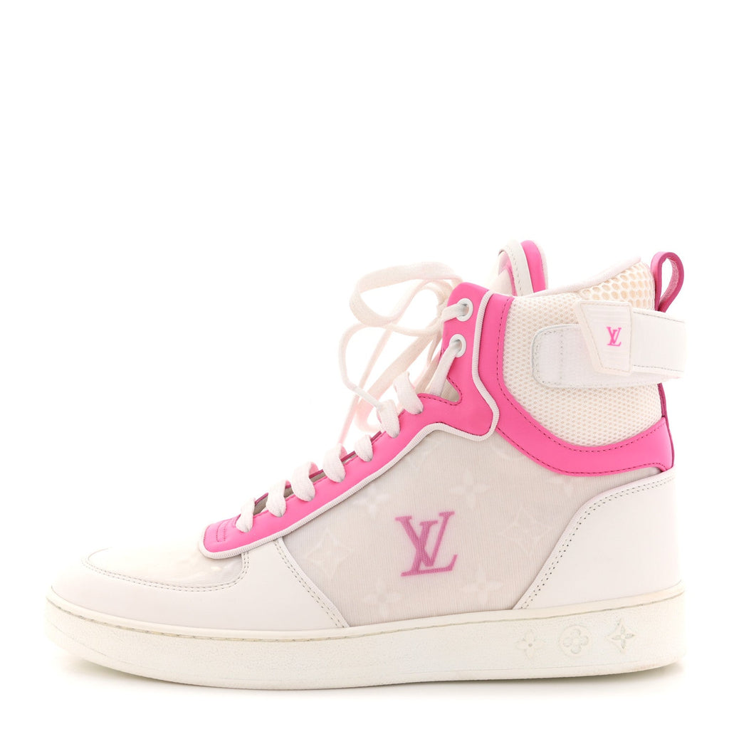 Calfskin Nylon Mesh Monogram Womens Boombox High Top Sneakers 39 White Pink £¨ Direct shipment via from wholesalehk.shop