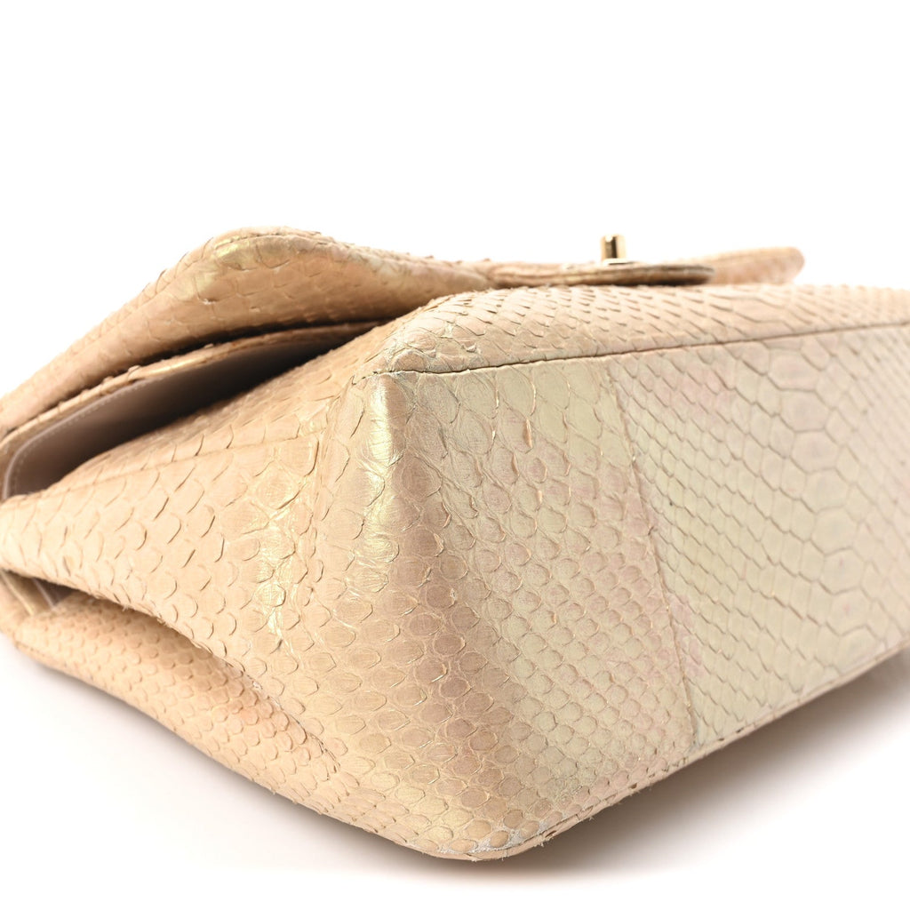 Metallic Snakeskin Jumbo Double Flap Light Beige wholesalehk.shop