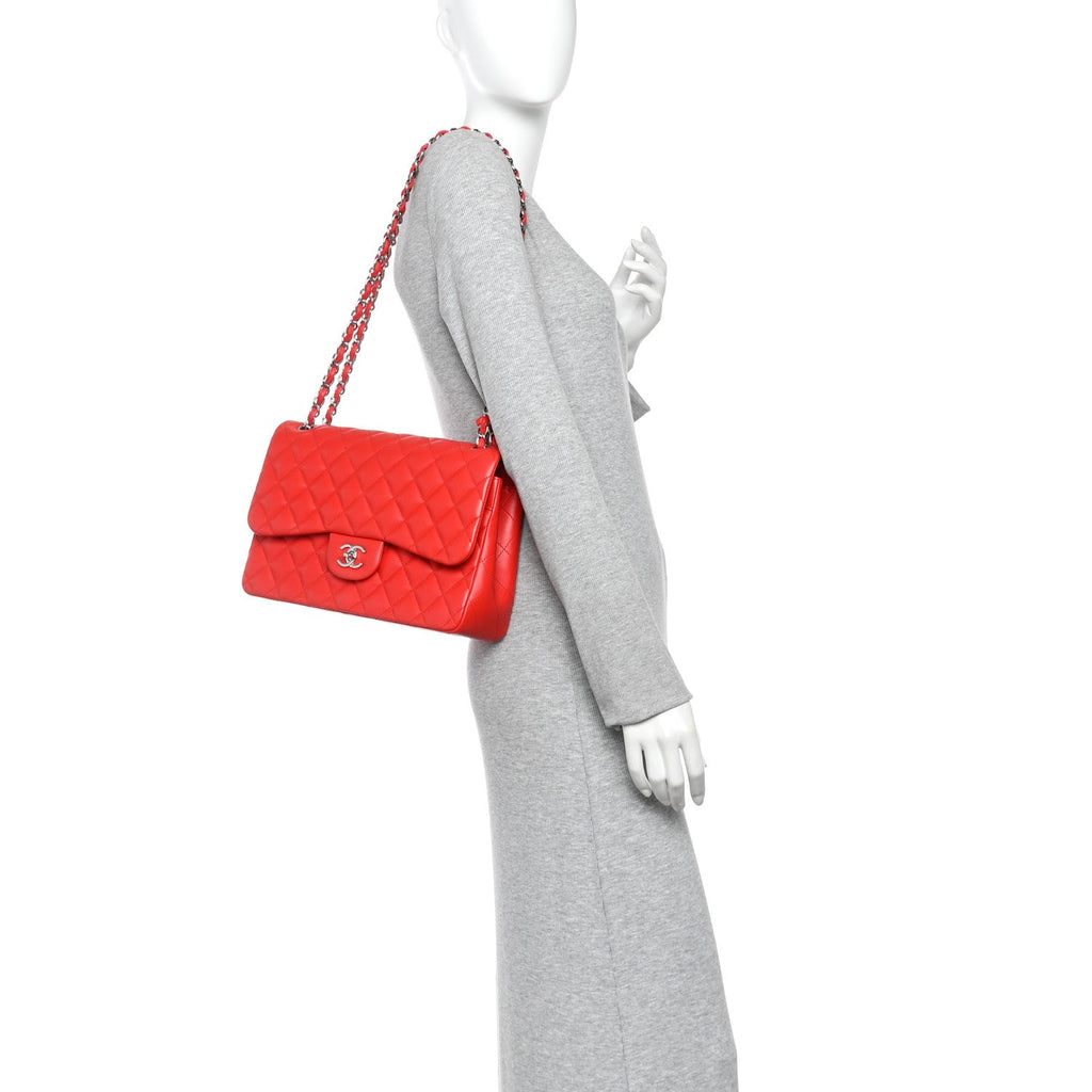 Lambskin Quilted Jumbo Double Flap Red wholesalehk.shop