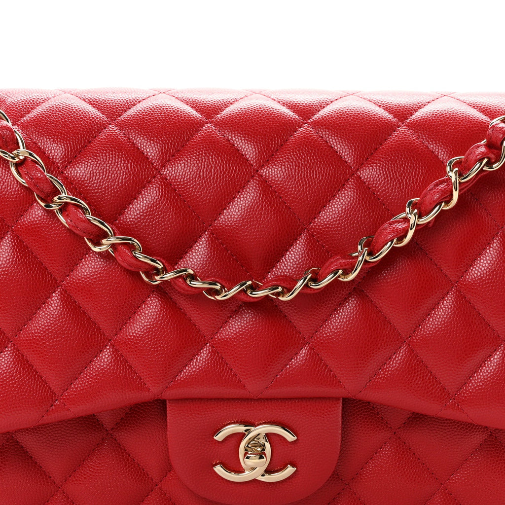 Caviar Quilted Jumbo Double Flap Red wholesalehk.shop