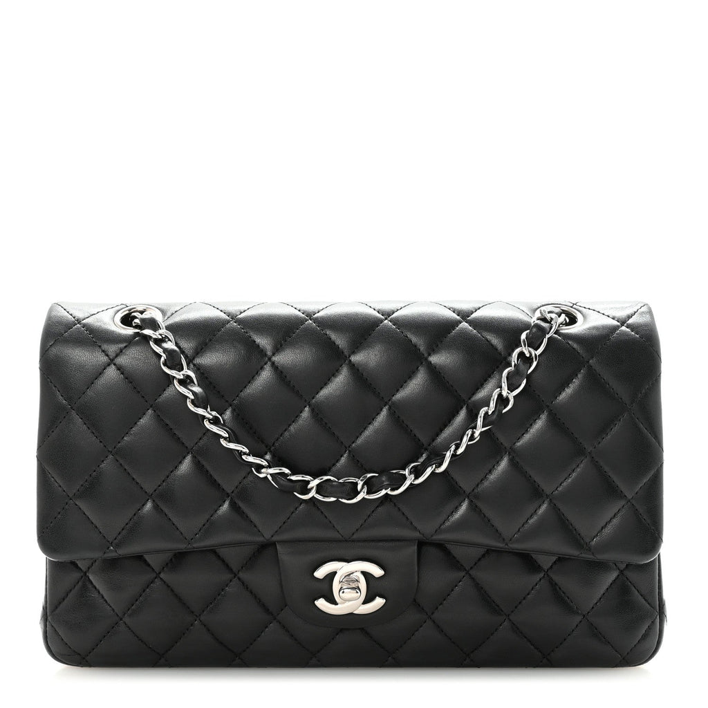 Lambskin Quilted Medium Double Flap Black wholesalehk.shop