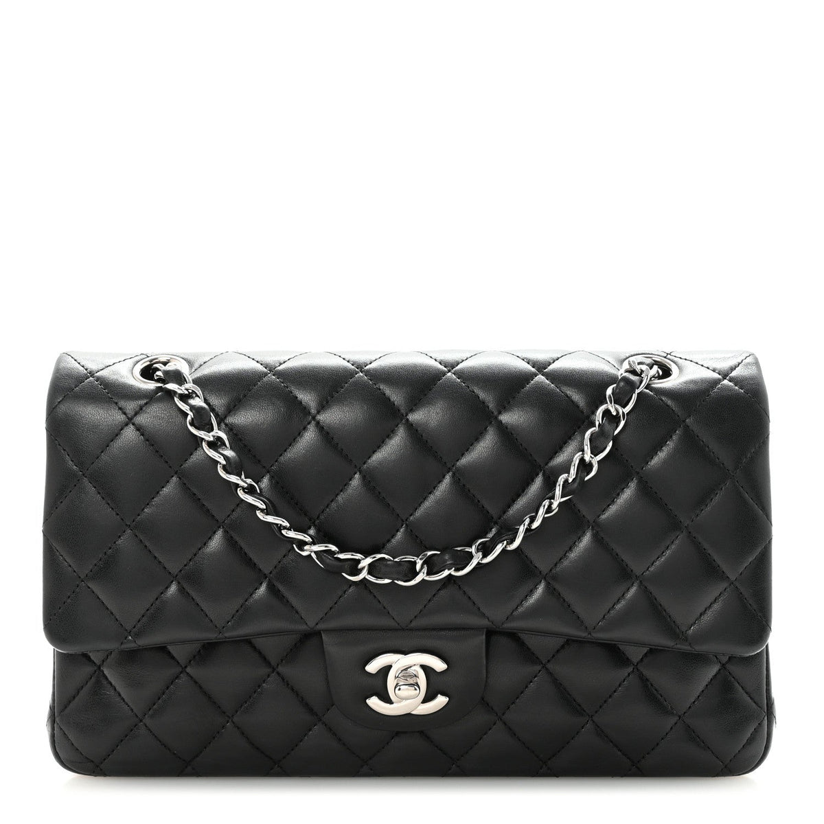 Lambskin Quilted Medium Double Flap Black wholesalehk.shop