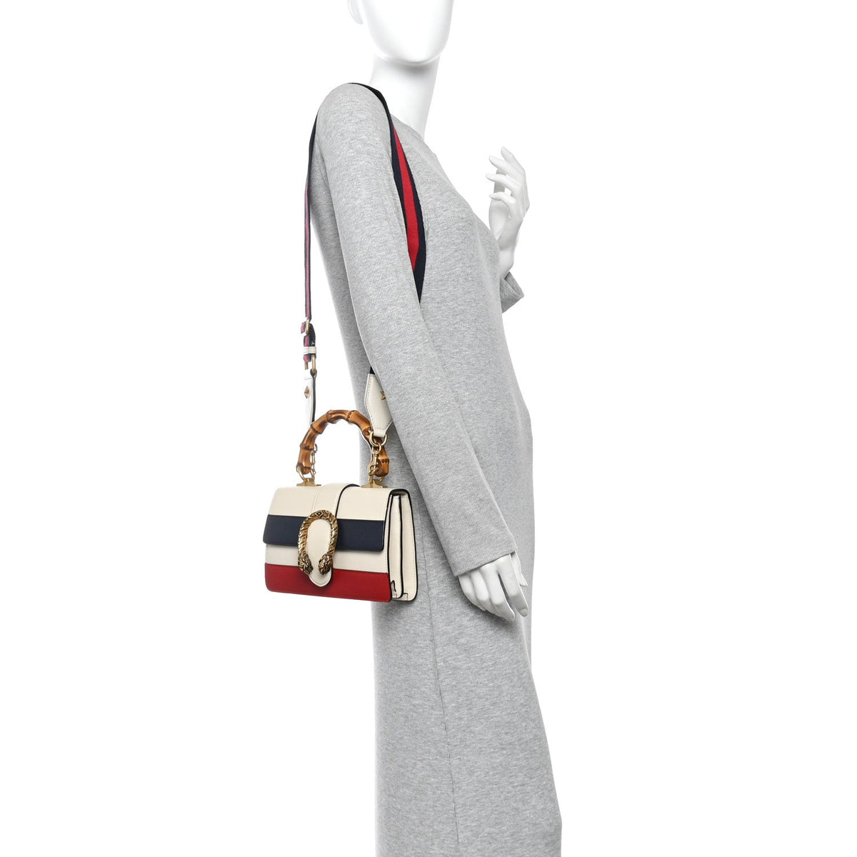 Calfskin Bamboo Web Mini Dionysus Top Handle Bag White Blue Hibiscus Red wholesalehk.shop