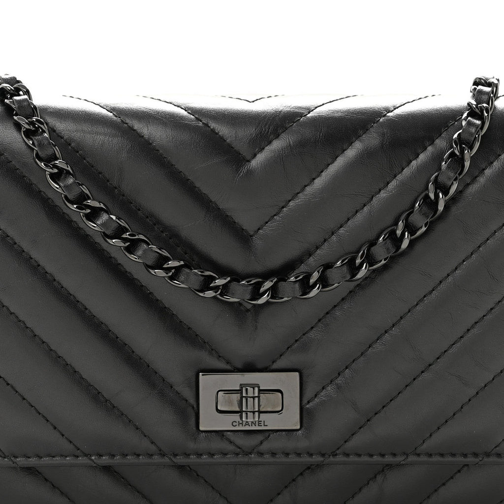 Aged Calfskin Chevron Quilted Reissue Wallet On Chain WOC So Black wholesalehk.shop