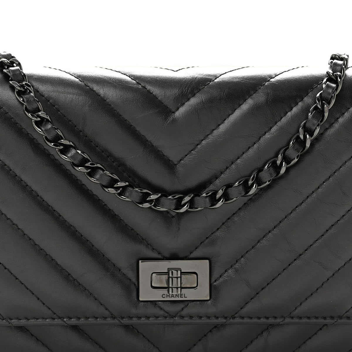 Aged Calfskin Chevron Quilted Reissue Wallet On Chain WOC So Black wholesalehk.shop