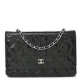 Patent Quilted Wallet On Chain WOC Navy Blue wholesalehk.shop