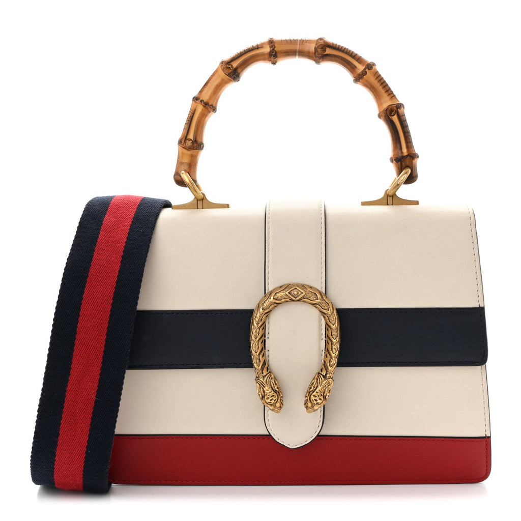 Calfskin Bamboo Web Medium Dionysus Top Handle Bag White Blue Hibiscus Red wholesalehk.shop